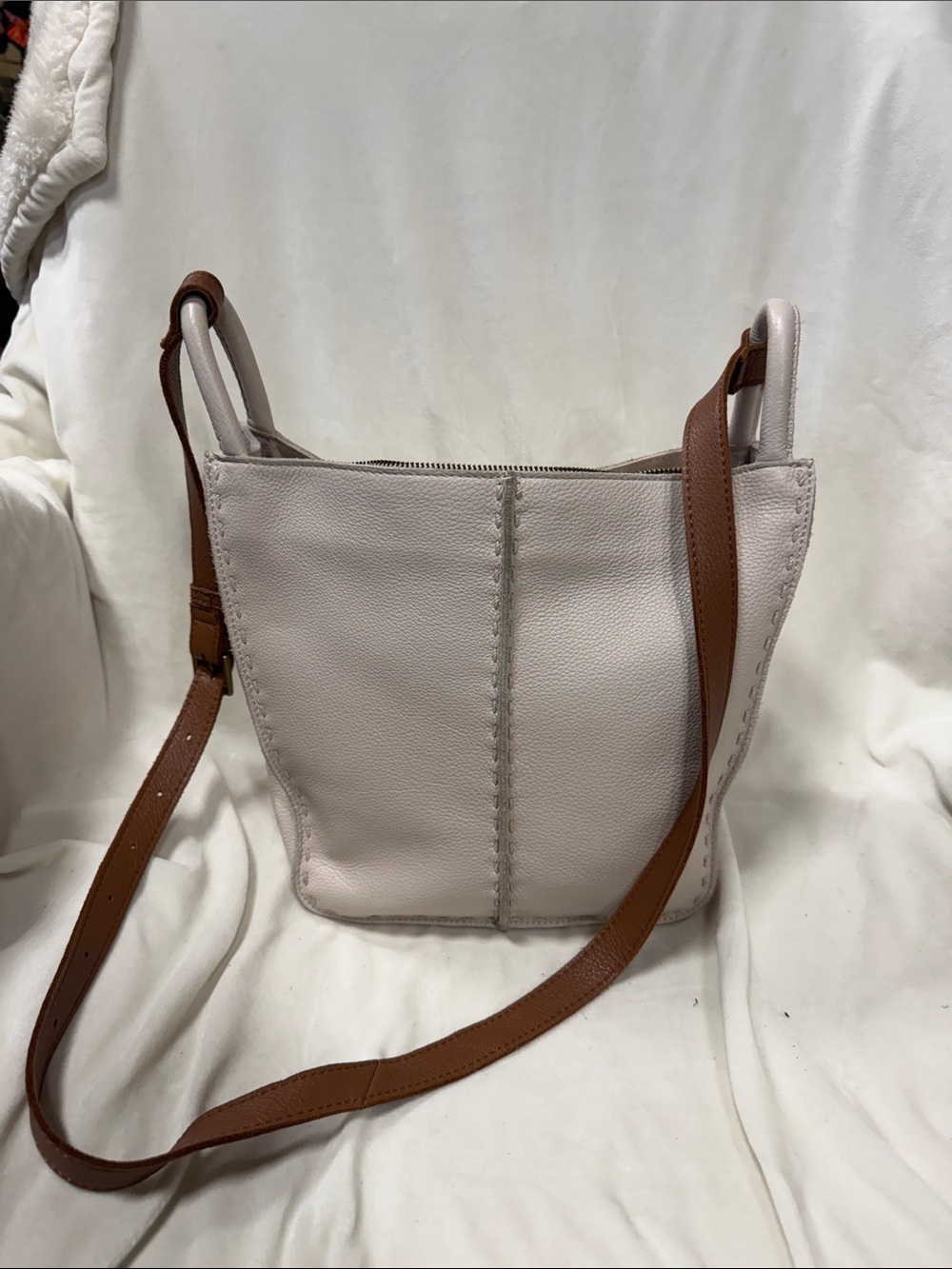 The Sak Los Feliz Crossbody Bag in cream with Brown Strap